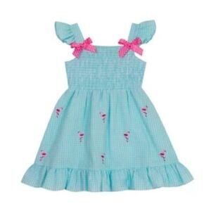 Rare Editions Embroidered Flamingo Dress Seersucker Girls Size 24 months